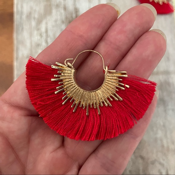Margot Red Fringe Hoop Earrings - Picture 4 of 4
